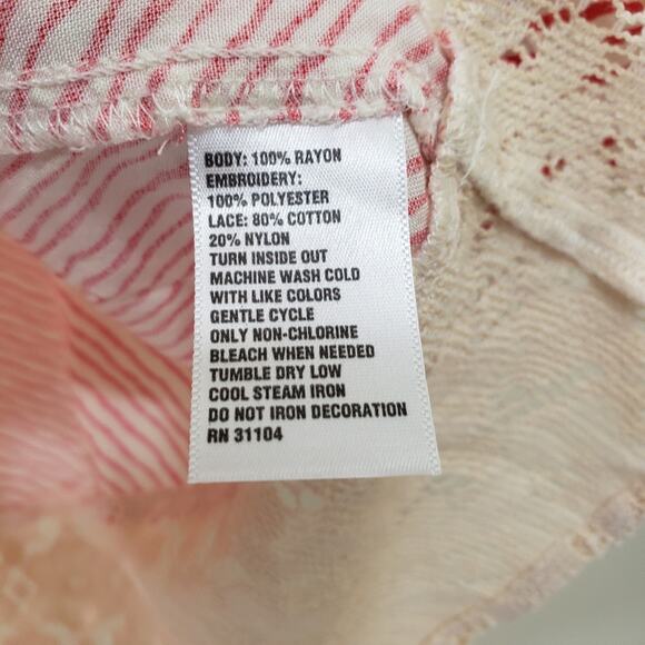 Red Camel NWT striped embroidered lace trim front tank top woman's size large - Picture 8 of 9